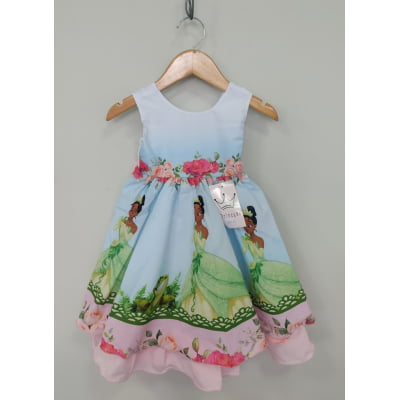 Vestido Infantil A Princesa Tiana e o Sapo Festas Azul