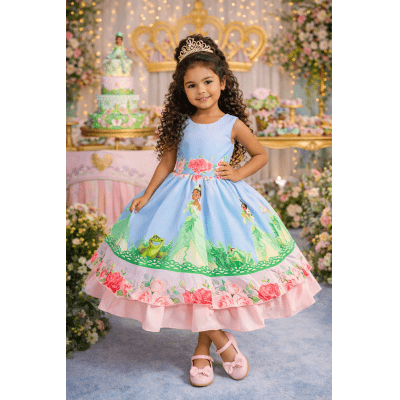 Vestido Infantil A Princesa Tiana e o Sapo  Festas Azul