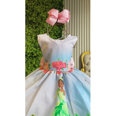 Vestido Infantil A Princesa Tiana e o Sapo Festas Azul