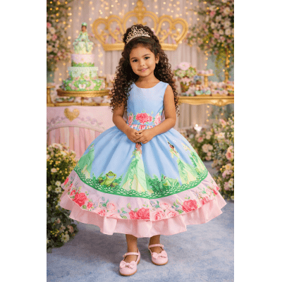 Vestido Infantil A Princesa Tiana e o Sapo Festas Azul