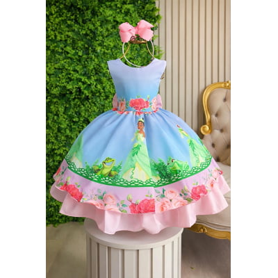 Vestido Infantil A Princesa Tiana e o Sapo Festas Azul