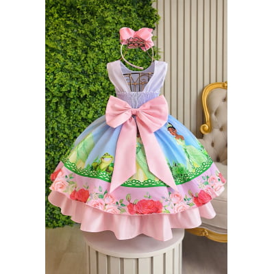 Vestido Infantil A Princesa Tiana e o Sapo Festas Azul