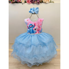 Vestido Infantil Azul Claro Lilo Stitch e Angel Festas