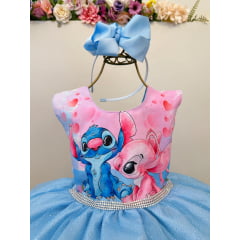 Vestido Infantil Azul Claro Lilo Stitch e Angel Festas