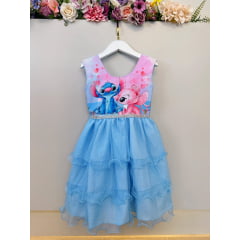 Vestido Infantil Azul Claro Lilo Stitch e Angel Festas