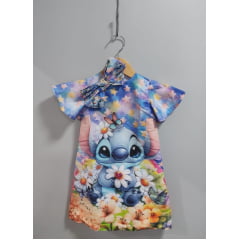 Vestido Infantil Azul Estrelas Lilo e Stitch Luxo Festas