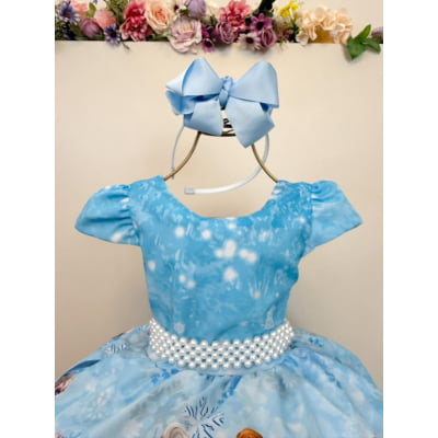 Vestido Infantil Azul Princesas Frozen Elsa Anna Festas