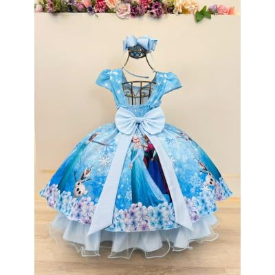 Vestido Infantil Azul Princesas Frozen Elsa Anna Festas