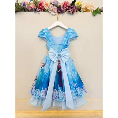 Vestido Infantil Azul Princesas Frozen Elsa Anna Festas