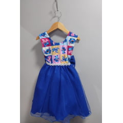 Vestido Infantil Azul Royal  Lilo Stitch e Angel Festas