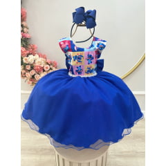 Vestido Infantil Azul Royal Lilo Stitch e Angel Festas