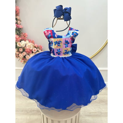 Vestido Infantil Azul Royal Lilo Stitch e Angel Festas Vestido Infantil Azul Royal Lilo Stitch e Angel Festas