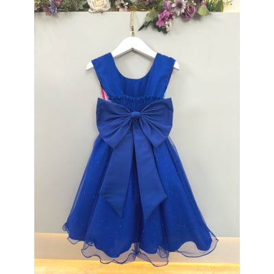 Vestido Infantil Azul Royal Lilo Stitch e Angel Festas