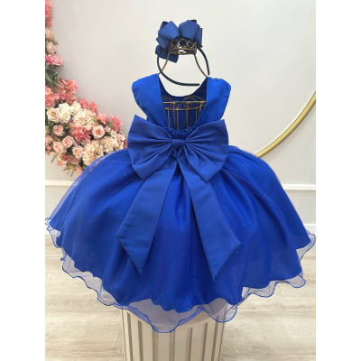 Vestido Infantil Azul Royal Lilo Stitch e Angel Festas