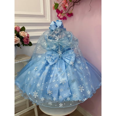 Vestido Infantil Frozen Elsa C/ Capa Princesas Festas Luxo
