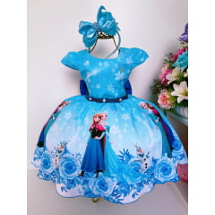 Vestido Infantil Frozen Princesa Gelo Olaf Luxo Pérolas