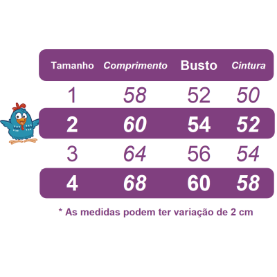 Vestido Infantil Galinha Azul e Vermelho Com Laço