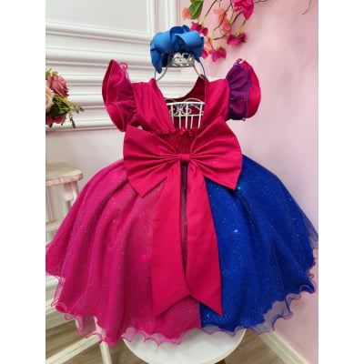 Vestido Infantil Stitch Angel Pink Azul Glitter C/ Led Colorido