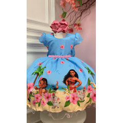 Vestido Infantil Moana na Praia Azul Festas