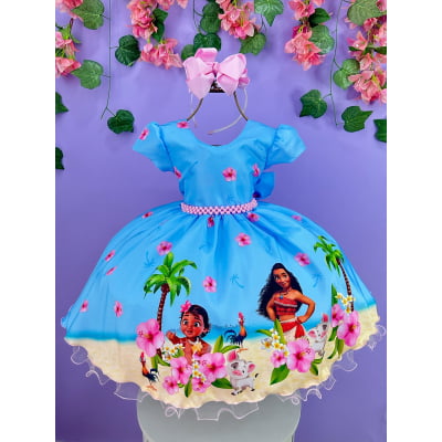Vestido Infantil Moana na Praia Azul Festas