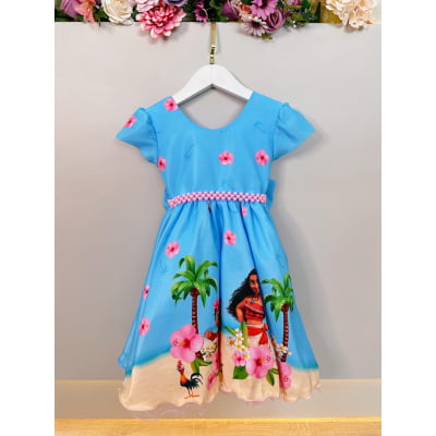Vestido Infantil Moana na Praia Azul Festas