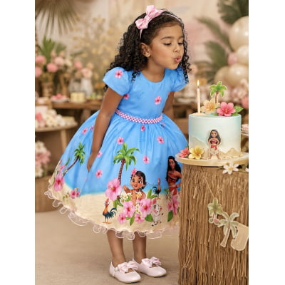 Vestido Infantil Moana na Praia Azul Festas