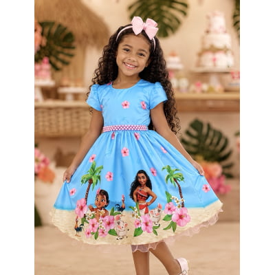 Vestido Infantil Moana na Praia Azul Festas