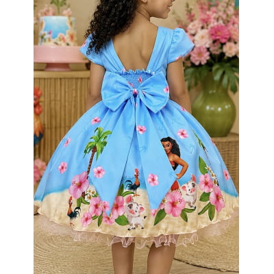 Vestido Infantil Moana na Praia Azul Festas
