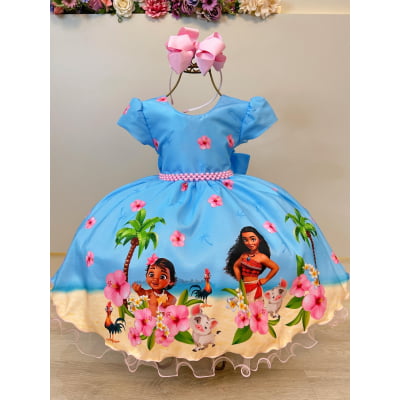 Vestido Infantil Moana na Praia Azul Festas