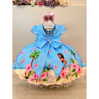Vestido Infantil Moana na Praia Azul Festas