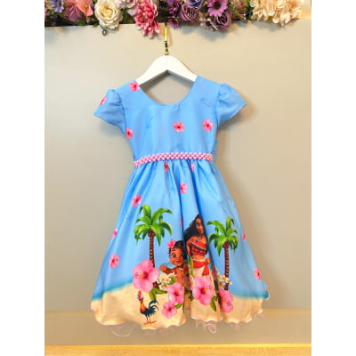 Vestido Infantil Moana na Praia Azul Festas