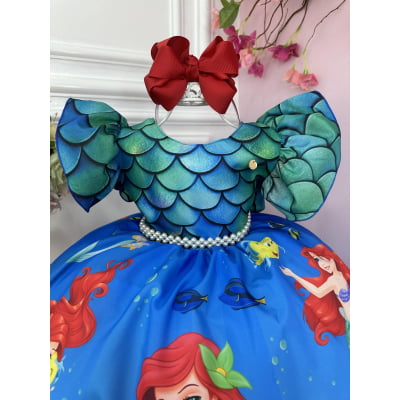 Vestido Infantil Princesa Ariel Sereia C/ Cinto Pérolas