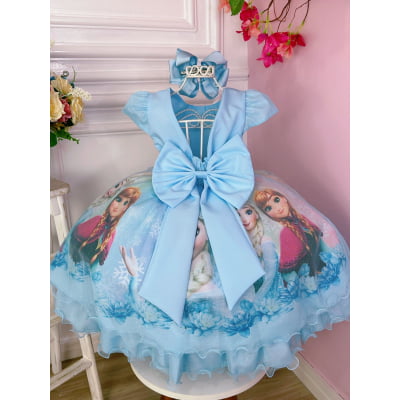 Vestido Infantil Princesa Elsa Frozen Pérolas Gelo Strass