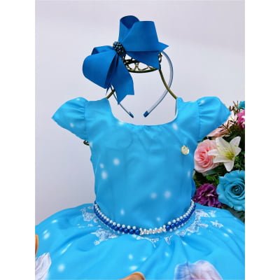 Vestido Infantil Princesa Frozen Elsa Gelo Pérolas Luxo