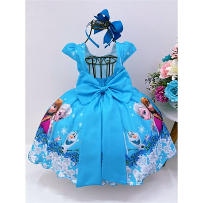 Vestido Infantil Princesa Frozen Elsa Gelo Pérolas Luxo