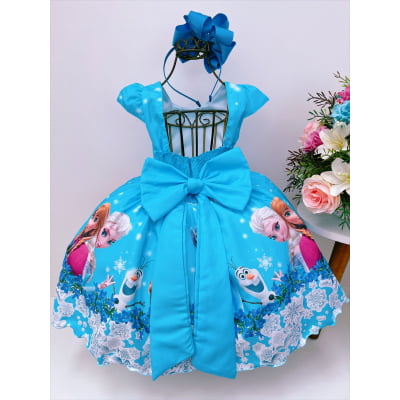Vestido Infantil Princesa Frozen Gelo C/ Pérolas Luxo