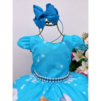Vestido Infantil Princesa Frozen Gelo C/ Pérolas Luxo
