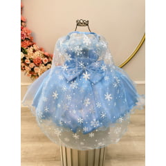 Vestido Infantil Princesas Frozen Elsa C/ Capa Luxo Festas