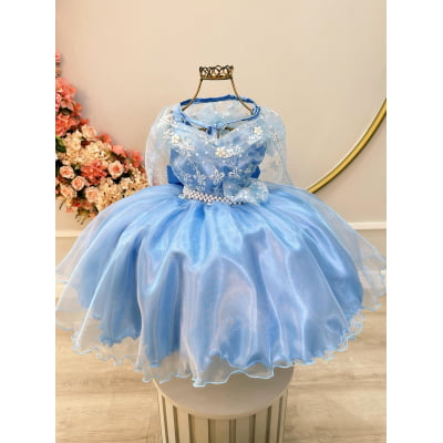 Vestido Infantil Princesas Frozen Elsa C/ Capa Luxo Festas