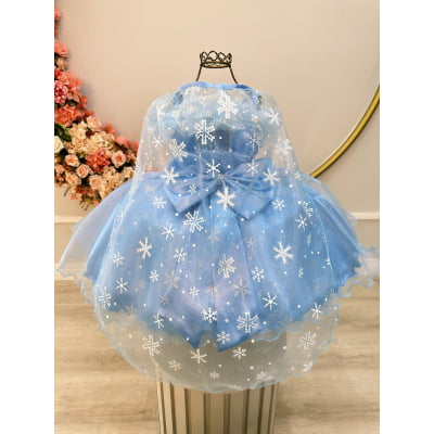 Vestido Infantil Princesas Frozen Elsa C/ Capa Luxo Festas