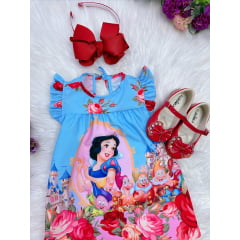 Vestido Infantil Trapézio da Branca de Neve Manga Flu-Flu