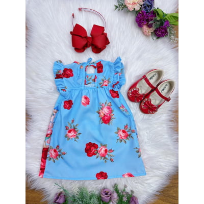 Vestido Infantil Trapézio da Branca de Neve Manga Flu-Flu