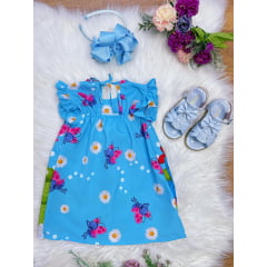 Vestido Infantil Trapézio da Galinha Pintadinha Manga Flu-Flu
