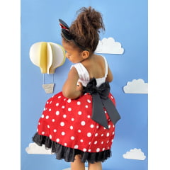 Vestido Infantil Minnie Vermelho Luxo Bolas Brancas C/Tiara