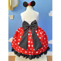 Vestido Infantil Minnie Vermelho Luxo Bolas Brancas C/Tiara