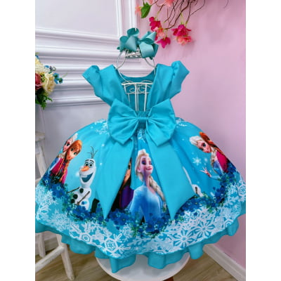 Vestido Infantil Princesa Frozen Elsa Gelo Pérolas Festa