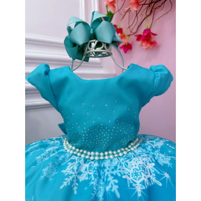 Vestido Infantil Princesa Frozen Elsa Gelo Pérolas Festa