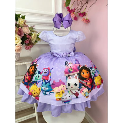 Vestido Infantil Lilás Casa Mágica da Gabby Laço Luxo