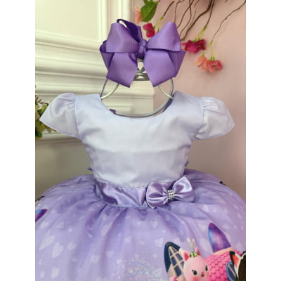 Vestido Infantil Lilás Casa Mágica da Gabby Laço Luxo