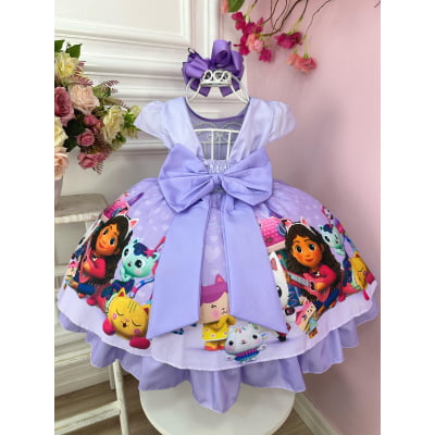 Vestido Infantil Lilás Casa Mágica da Gabby Laço Luxo